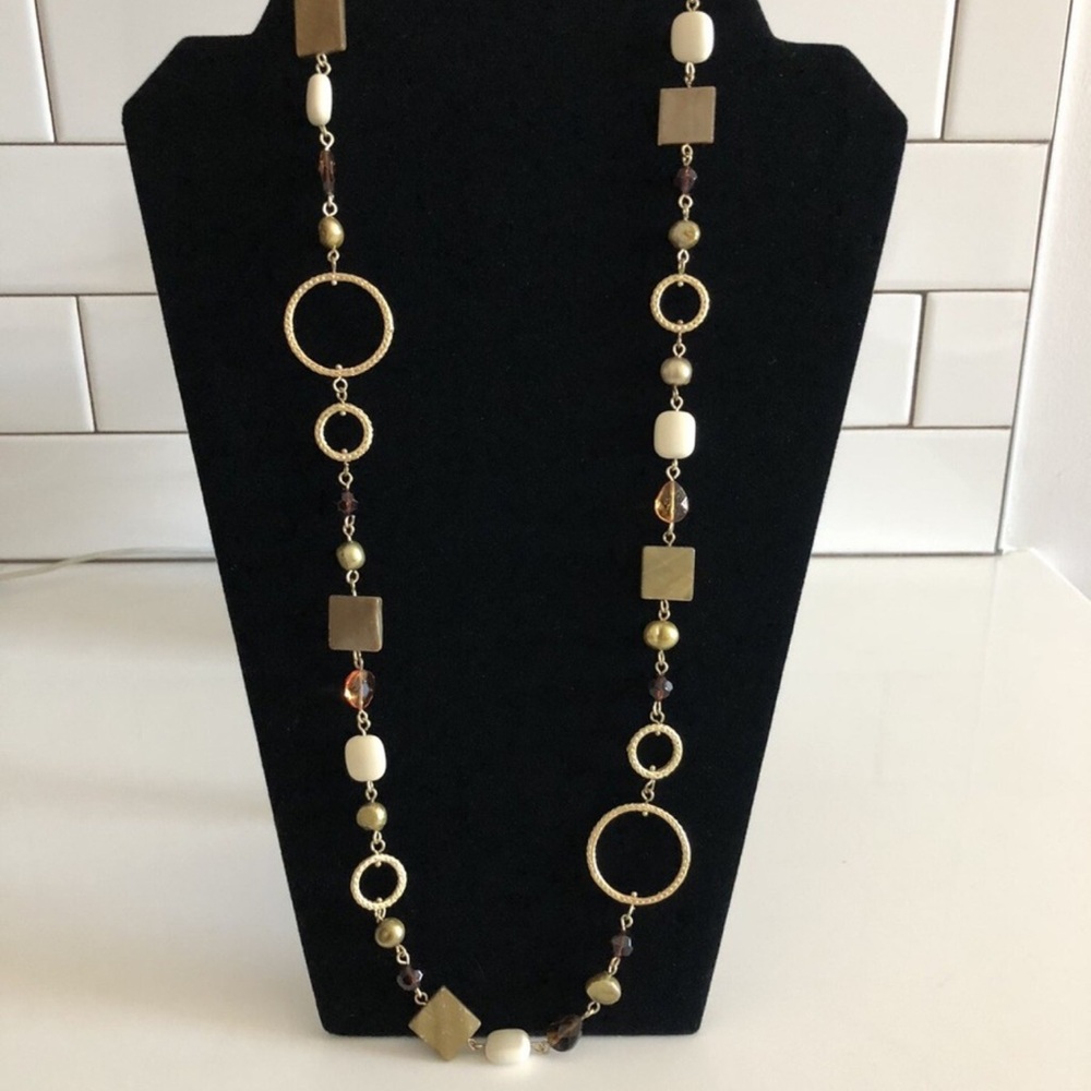 Lia Sophia Gold and White Geometric Necklace